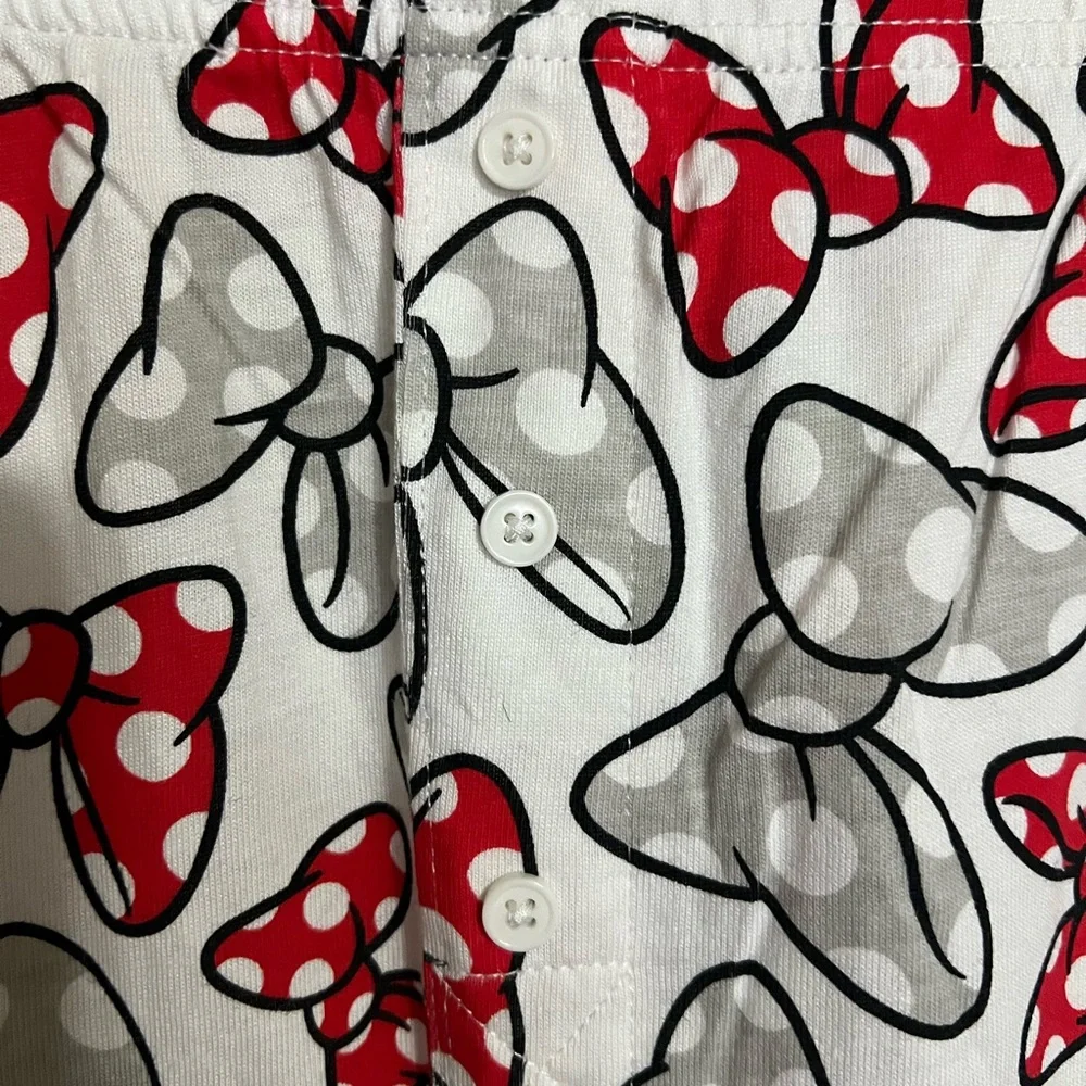 DISNEY Classic Minnie Mouse Bow 2 Piece Pajama‎ Set White Red Grey Women's Sz 1X